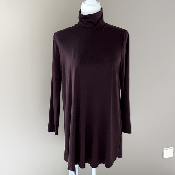 Eileen Fisher Scrunched Turtleneck Jersey Tunic, Brown, Size Small - Picture 2 of 10